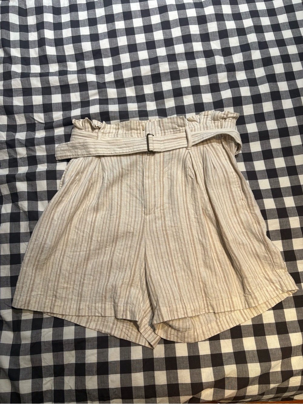 Banana Republic Cream-Striped Paperbag Shorts